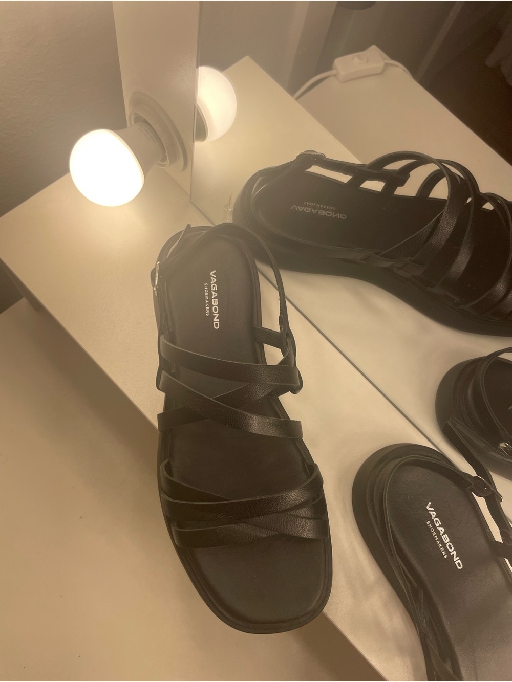 Vagabond Black Multi-Strap Leather Sandals